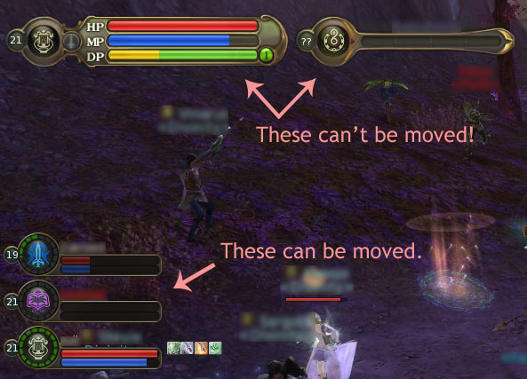 Group frames can be moved, self and target frames cannot be moved.