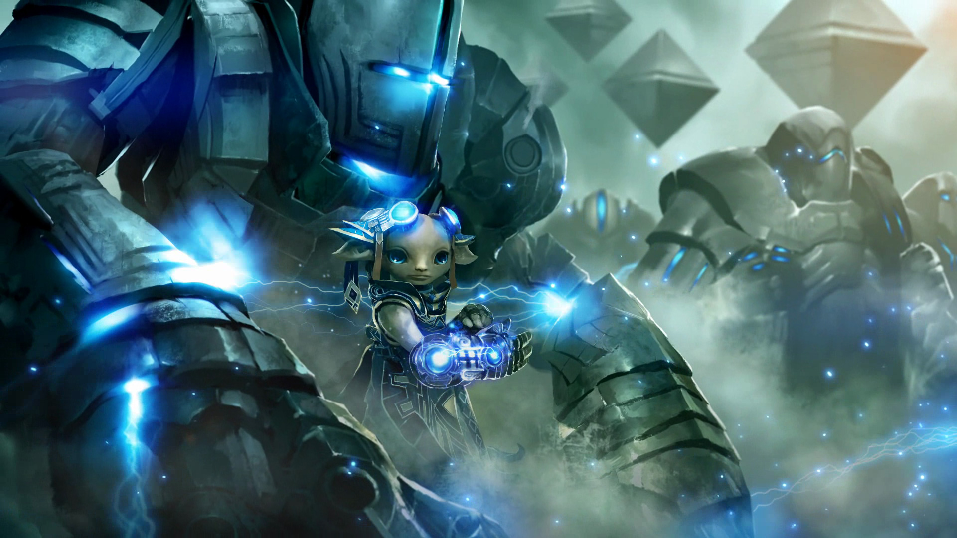 An Asuran engineer with a powerful battle golem in the Guild Wars 2 trailer.