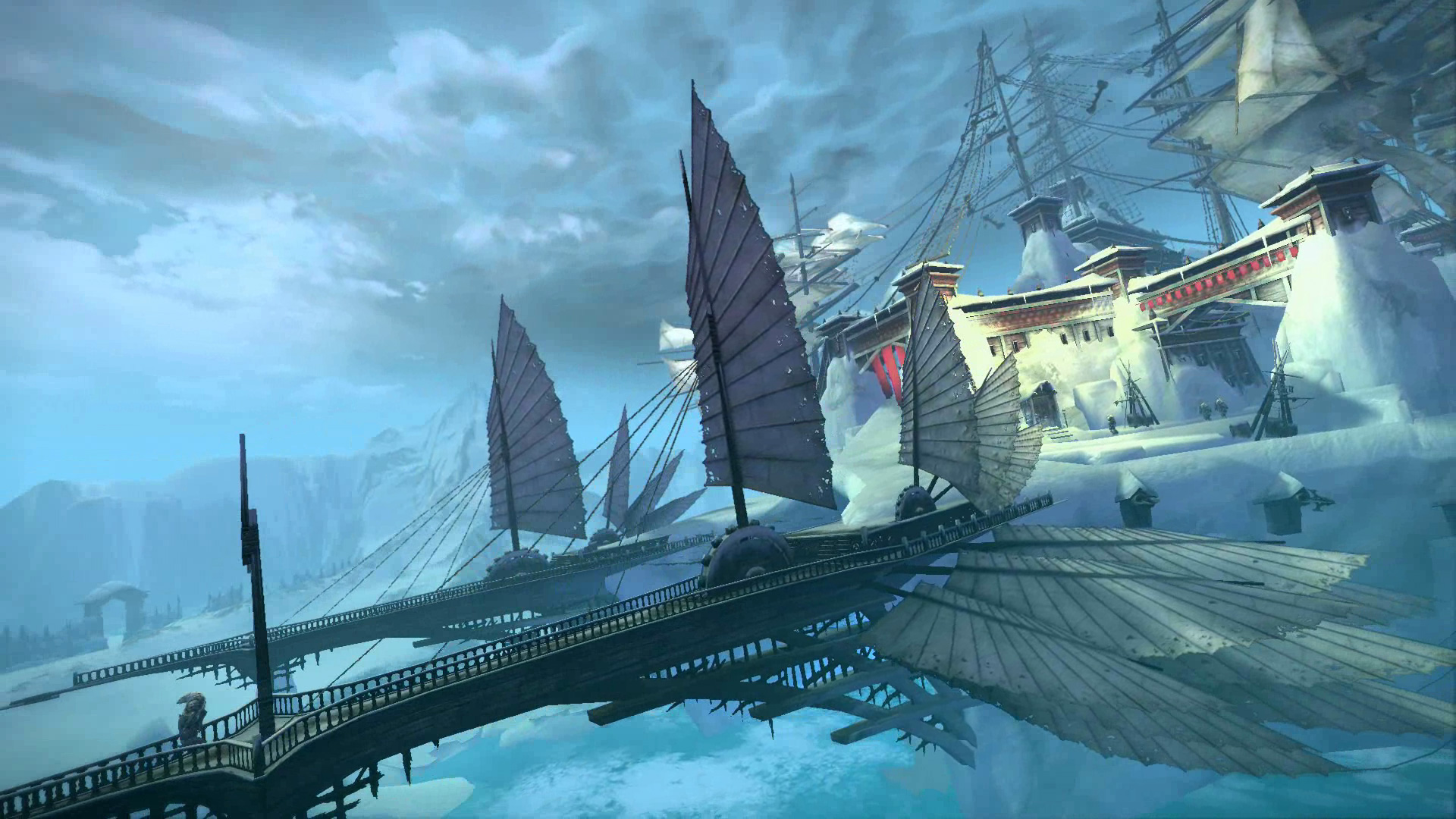 A frigid town entrance from the Guild Wars 2 trailer.