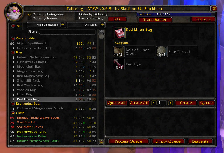 Mass production at its finest: crafting in World of Warcraft (with addon help).
